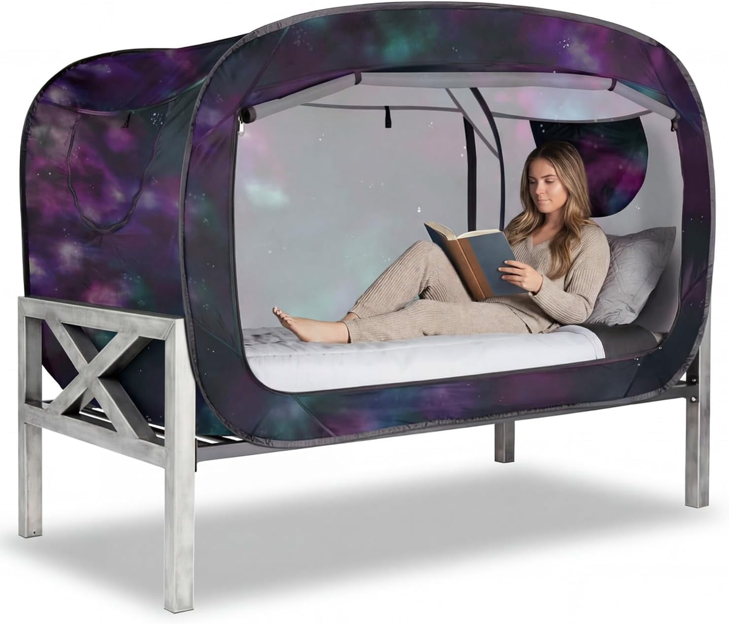 Bed Tent Twin Bed Canopy Portable Dream Tent for Adult Indoor Sleeping Tents with 2 Doors Breathable Private Space Tents, Galaxy