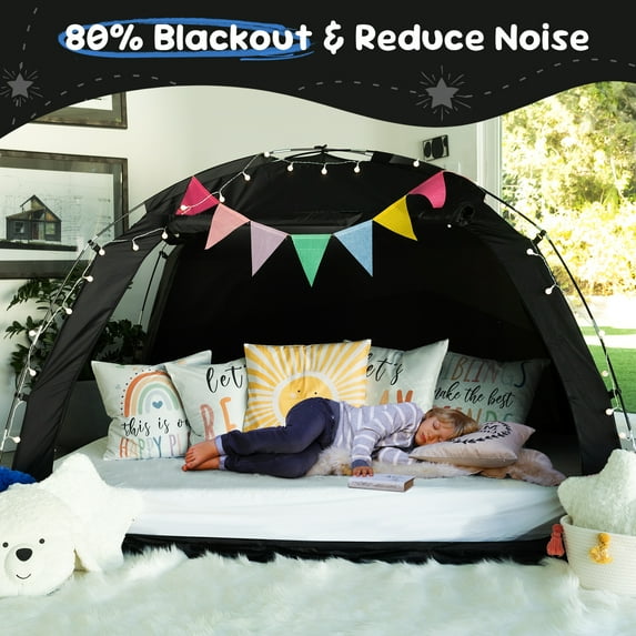 Twin Size Bed Tent Canopy - Pop Up Privacy Sleeping Tent with 2 Doors, Light Reducing & Breathable Design, Portable Frame, 75 x 39 x 44 Inches, Black