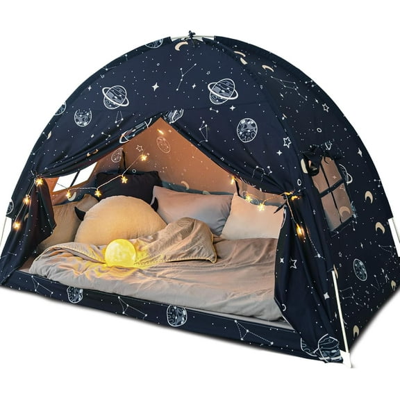 Bed Tent Twin, Space Play Canopy for Kids Toddler Boys, Bunk Canopy Tent for Toddler Bed, Galaxy Dome Playhouse Floor Portable Sleeping Tents Indoor for Girls Birthday Toy House Gift