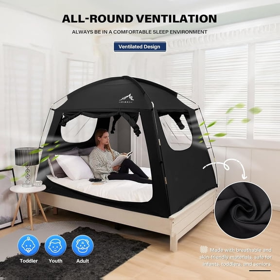 Bed Tent for Indoor Portable Light Reducing Twin Size Canopy Tents Breathable Lightweight Private Space Tent for Bed