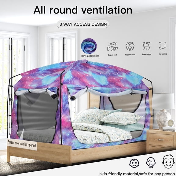 Bed Tent with Privacy Drapes for Kids and Adults, Portable Sleeping Canopy with Blackout Mesh Windows for Indoor Dorm or Outdoor Use