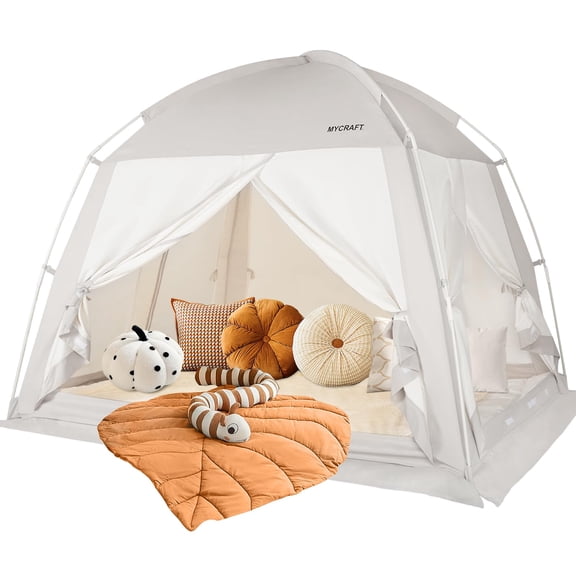 Bed Tents Canopy BedPrivacy Dream Tent for Cozy Indoor Sleeping, Light-Reducing,and Breathable, with 4 Doors Floor Tent BedAvailable in Twin, Full, and Queen Sizes