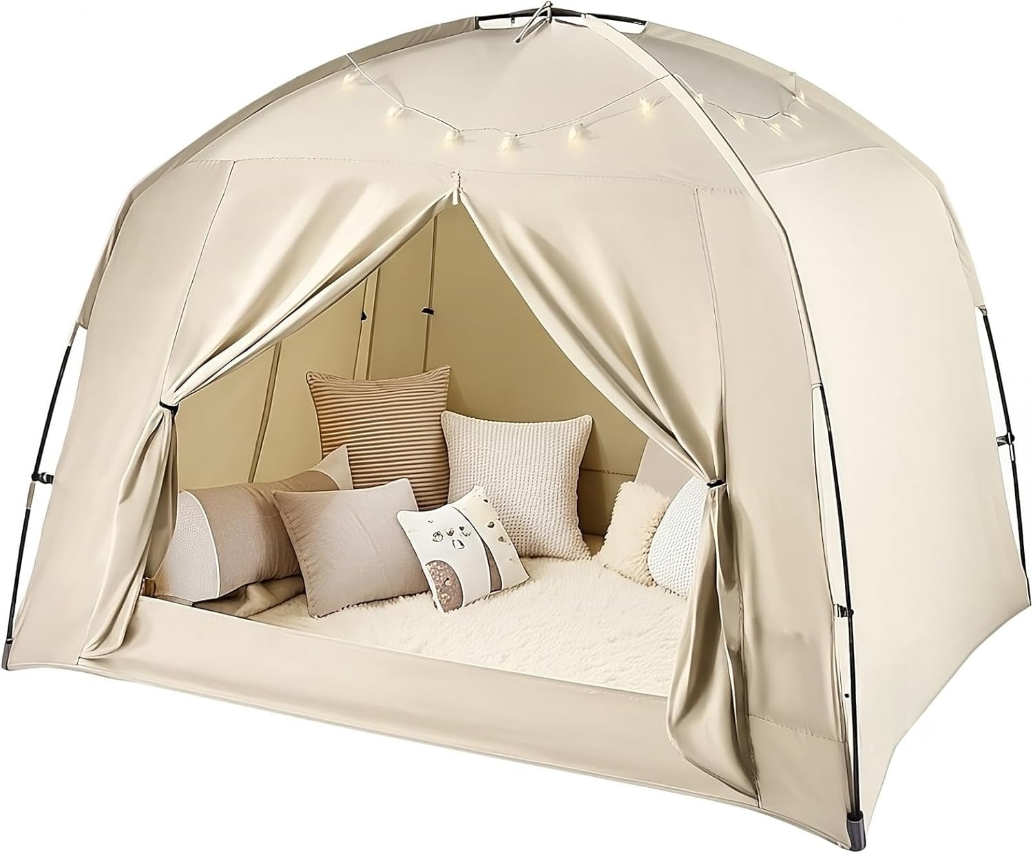 Bed Tents for Kids and Adult, Portable 100% Breathable and 93% Blackout Toddler Dream Play Tent, 3 Doors Big Privacy Space Sleeping Canopy for Floor or Twin Full Queen Sizes Bed