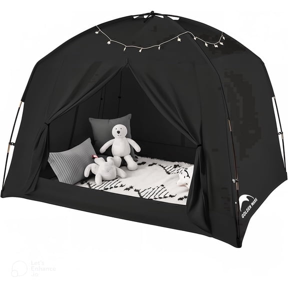 Bed Tents for Kids and Adult, Portable 100% Breathable and 93% Blackout Toddler Toddler Dream Paly Tent 3 Doors Privacy Space Sleeping Canopy for Floor or Twin Full Queen Sizes Bed (Black, Full-Size)
