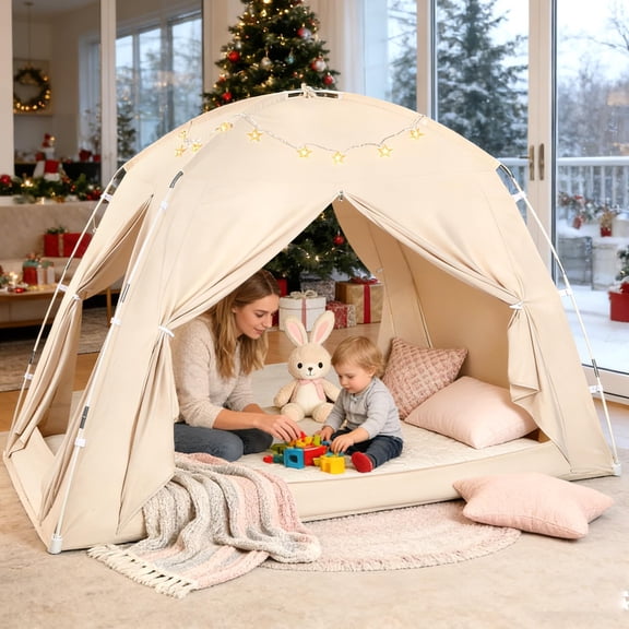 Bed Tents for Kids and Adults, Portable 100% Breathable and 93% Blackout Dream Play Tent, 3 Doors Big Privacy Space Sleeping Canopy for Floor or Twin Full Queen Sizes Bed