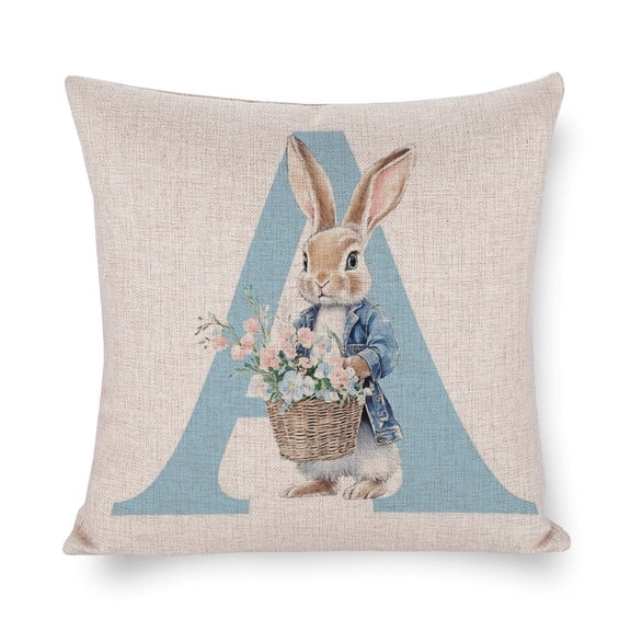 Bed Throw Pillowcases Personalized Bunny with Custom Name Cushion Pillow Cover 20"x20" Alphabet Monogram Letter Initial Pillowcase Farm Decoration Pillow Case Home Decor