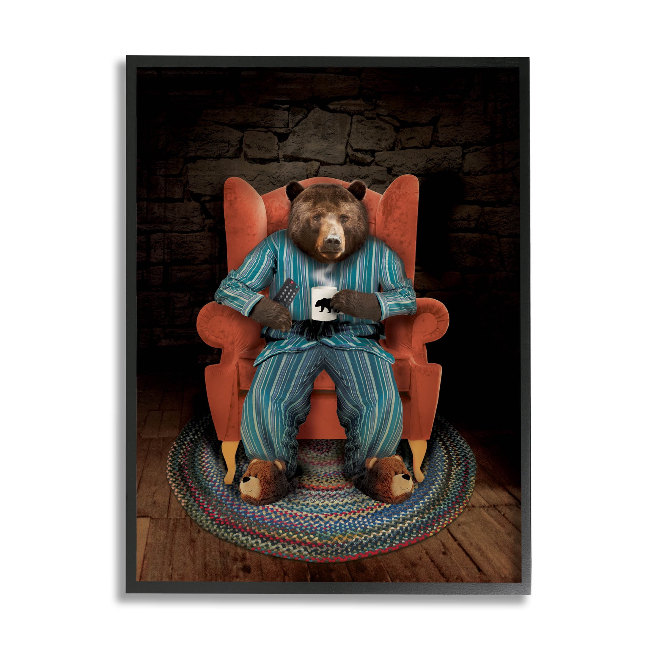 Bed Time Bear Relaxing Portrait Animals & Insects Graphic Art Black Framed Art Print Wall Art