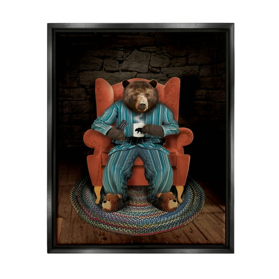 Bed Time Bear Relaxing Portrait Animals & Insects Graphic Art Jet Black Framed Art Print Wall Art