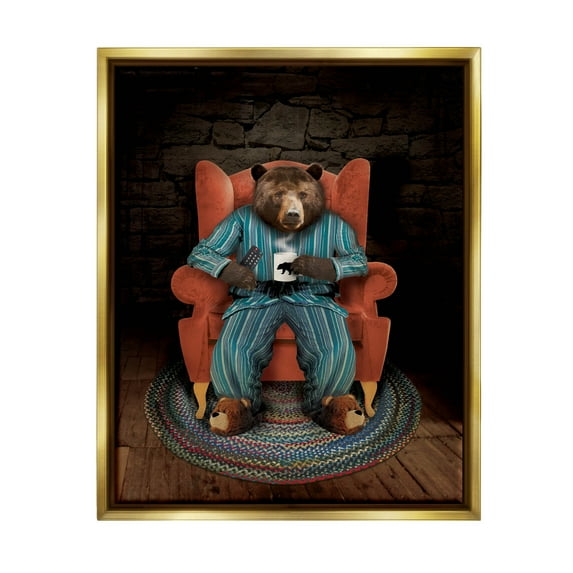 Bed Time Bear Relaxing Portrait Animals & Insects Graphic Art Metallic Gold Framed Art Print Wall Art