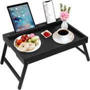 Bed Tray Table with Folding Legs, Bamboo Breakfast Food Tray with Media Slot, Use As Platter, Laptop Desk, Snack, TV Tray Kitchen Serving Tray, Breakfast Trays, Bed Trays