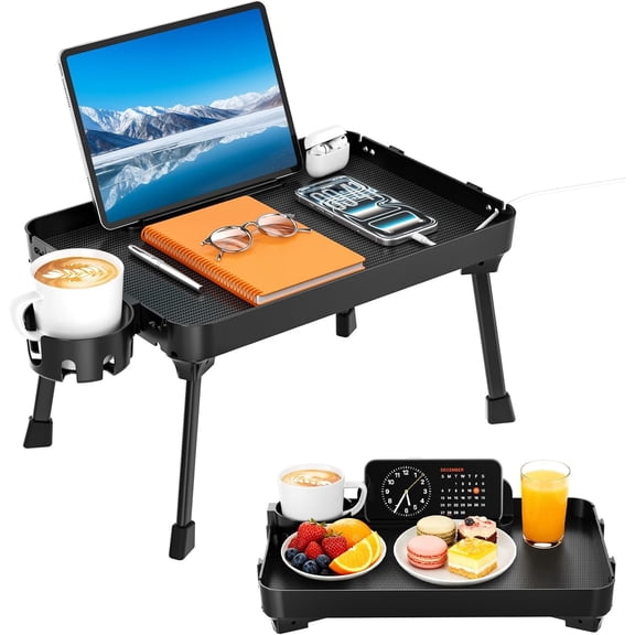 Bed Tray Table with Folding Legs,Breakfast Removable Cup Holder & Phone Tablet Holder,Foldable Lap for Bed, Sofa,Laptop Desk,Working,Snack, Kitchen Serving Tray,TV Table,Reading