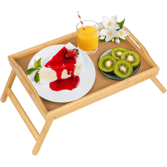 Bed Tray Table Folding Legs with Handles Breakfast Food Tray for Sofa,Bed,Eating,Drawing,Platters Serving Lap Desk Snack Tray (Bamboo Medium)