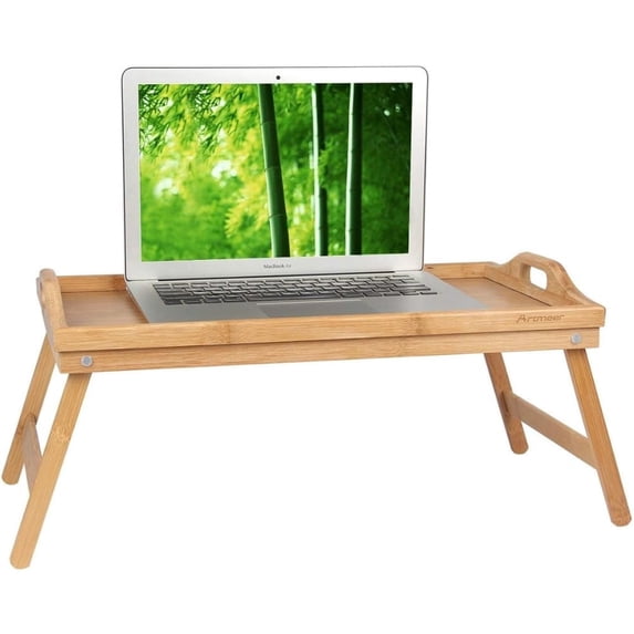 Bed Tray Table Folding Legs with Handles Breakfast Food Tray for Sofa,Bed,Eating,Drawing,Platters Serving Lap Desk Snack Tray (Bamboo Medium)