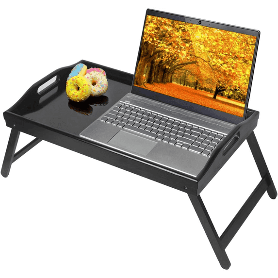 Bed Tray Table Folding Legs with Handles Breakfast Food Tray for Sofa,Bed,Eating,Drawing,Platters Serving Lap Desk Snack Tray (Bamboo Medium)