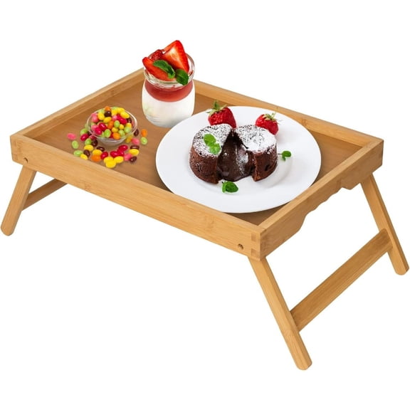 Bed Tray Table Folding Legs with Handles Breakfast Tray for Sofa Eating,Drawing,Platters Bamboo Serving Lap Desk Snack Tray