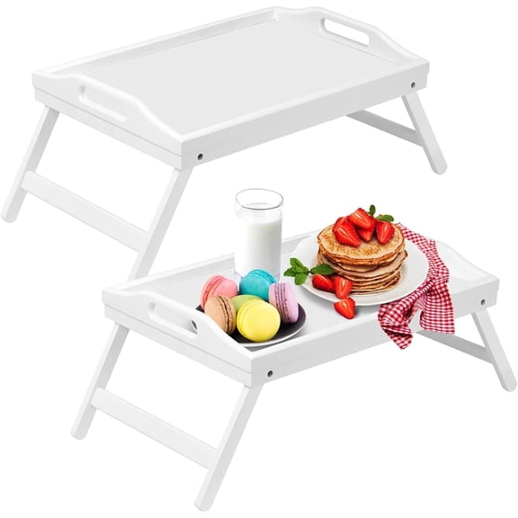 Bed Tray Table with Foldable Legs,Bamboo Breakfast Tray with Handles Ideal for Sofa, Bed, Eating,Working,Used As Laptop Desk Snack Tray 2 Pack