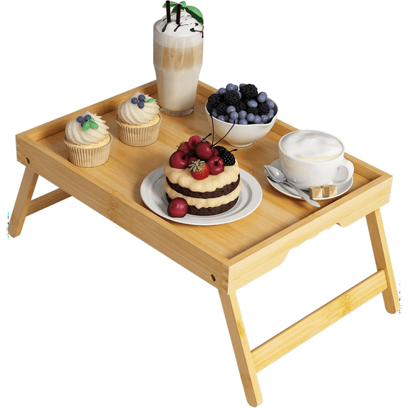 Bed Tray Table with Folding Legs,Bamboo Breakfast in Bed for Kitchen Serving Tray,Sofa,Eating,Used As Laptop Desk Snack Tray (Bamboo, Large)