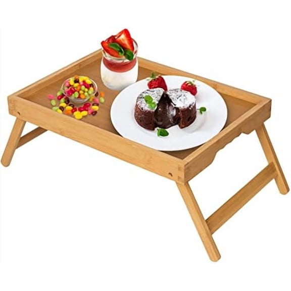 Bed Tray Table with Folding Legs,Bamboo Breakfast in Bed for TV Table, Laptop Computer Tray,Eating,Snack Tray(Bamboo)