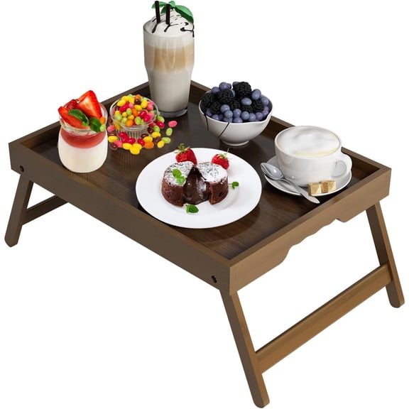 Bed Tray Table with Folding Legs,Bamboo Breakfast in Bed for TV Table, Laptop Computer Tray,Eating,Snack Tray (Walnut Medium)