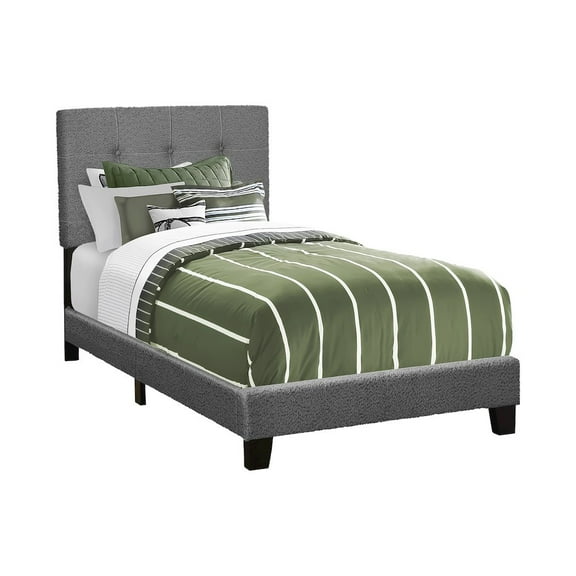 Monarch Bed, Twin Size, Upholstered, Dark Grey Boucle, Transitional