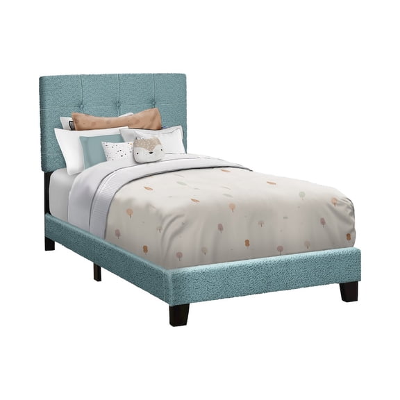 Monarch Bed, Twin Size, Upholstered Light Blue Boucle, Transitional