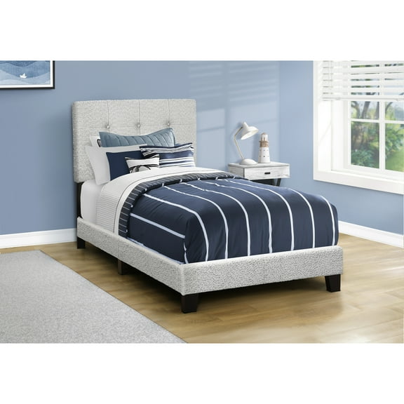 Monarch Bed, Twin Size, Upholstered, Juvenile, Youth, Light Grey Boucle, Transitional