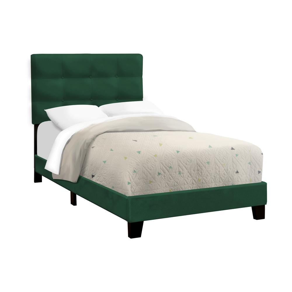 Green Velvet Twin Upholstered Bed with Tufted Headboard
