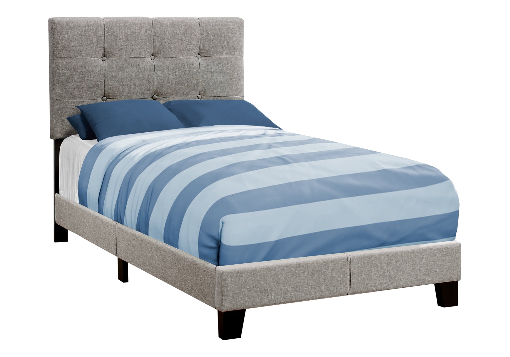 Gray Linen Upholstered Twin Bed with Tufted Headboard