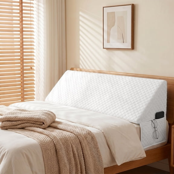 Bed Wedge Cushion | Mattress Gap Block, Headboard Spacer Pillow, Works for 0–7 Inch Spaces Between Your Mattress, Wall and Headboard, Back Rest Pillow for Sleeping(white-short)