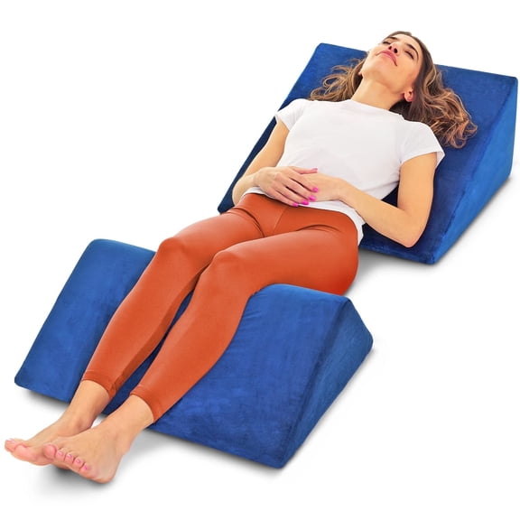 AllSett Health Bed Wedge Pillow Set – 2-Piece Memory Foam Support Cushions for Back, Legs & Knees, Navy