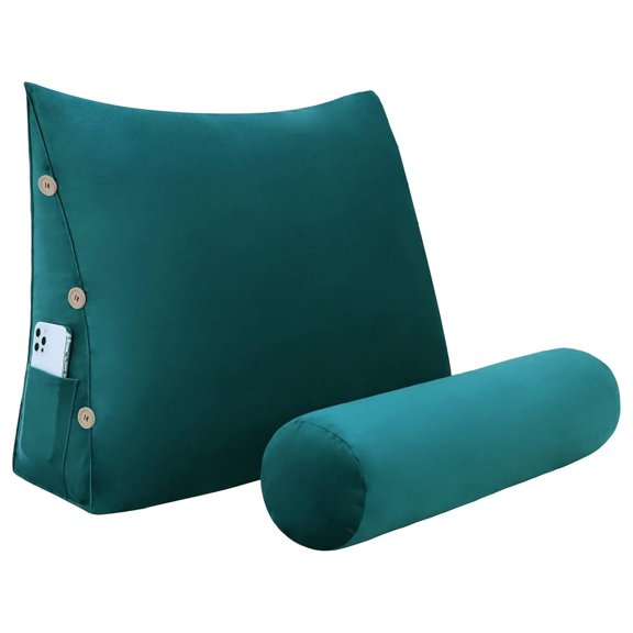 Bed Wedge Pillow Adjustable Reading Throw Cushions for Sleeping Triangular Bedrest Lumbar Neck Back Support Pillows with Removable Cover, Cyan 23.5 Inches