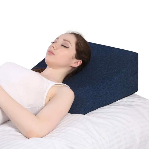 Bed Wedge Pillow, For Back Support, Blue, Medium Size - 18 X 18 X 8 Inches | For Acid Reflux, Gerd, Medical Grade Sponge - Easy To Clean, Removable Soft Fabric Cover, Multi-Purpose Uses