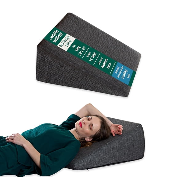 Bed Wedge Pillow, For Back Support, Cooling Gel Memory Foam Pillow, Dark Grey - 20 L X 20 W X 12 H Inch | King Size, HR Foam Pillow, Removable Pillow Cover, Eco-Friendly, Compressible