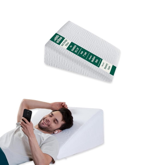 Bed Wedge Pillow, For Back Support & Sleeping, White, Standard Size, Low Height - 18 L X 18 W X 7 H Inch | Acid Reflux, Gerd, Post Surgery, Memory Foam Pillow With Cover, Eco-Friendly