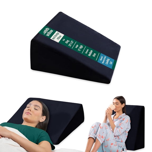 Bed Wedge Pillow Cushion, For Back Support & Sleeping, Black, King Size - 20 L X 20 W X 12 H Inch | Acid Reflux, Post Surgery, Leg Elevation Cooling Gel Memory Foam Pillow, Removable Cover