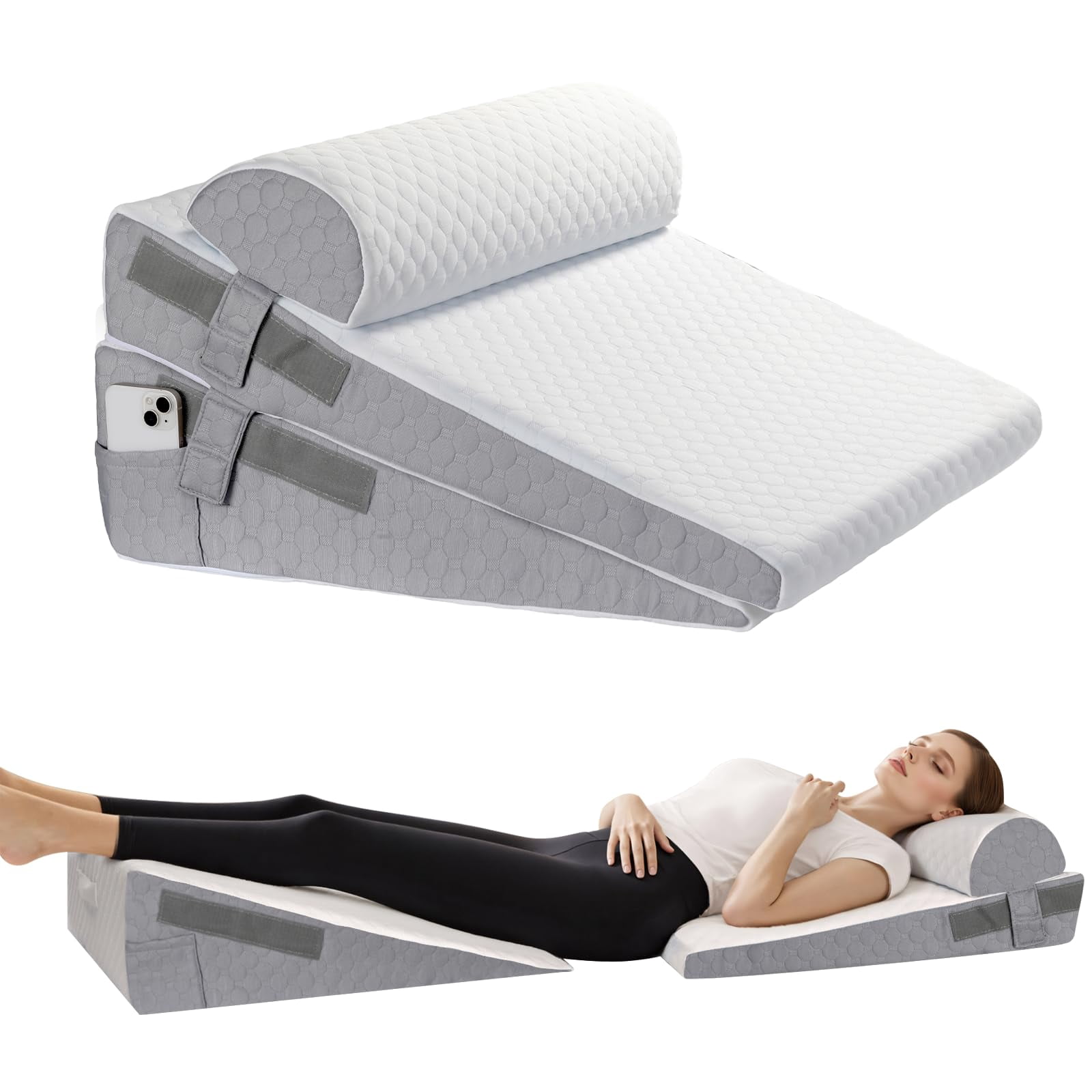 Bed Wedge Pillow For Sleeping  3 Adjustable Height 4.5&7.5&12 Inch Triangle Acid Reflux (dark Gray)