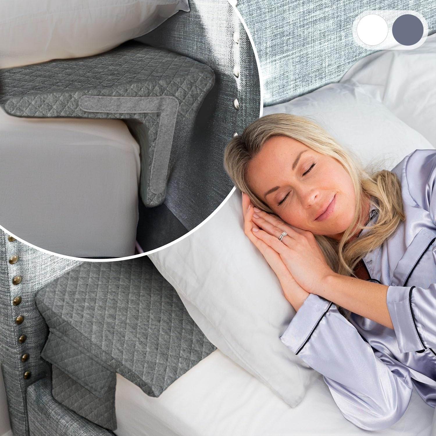 Bed Wedge Pillow for Headboard Gap Up to 7", Triangle Pillow Wedge for Headboard Gap, Bed Gap Filler, Mattress Gap Filler, Corner Pillow, Grey Cal-King 72"