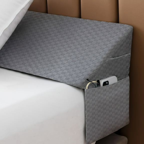 Bed Wedge Pillow for Headboard Gap Filler - Adjustable w/ Removable Cover, Anti-Allergenic (Grey) - Relieves Snoring/Coughing, Supports Back - Fits Between Bed & Headboard, Bedroom Wedge Pillow