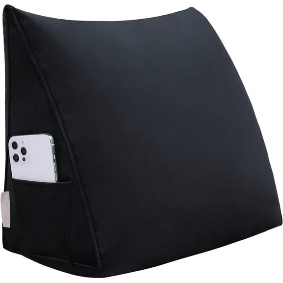 Bed Wedge Pillow for Headboard Small Bolster Pillow Reading Pillows for Sitting Up in Bed Adult, Triangular Backrest Cushion Book Pillows for Daybed Couch Support Upholstered Black