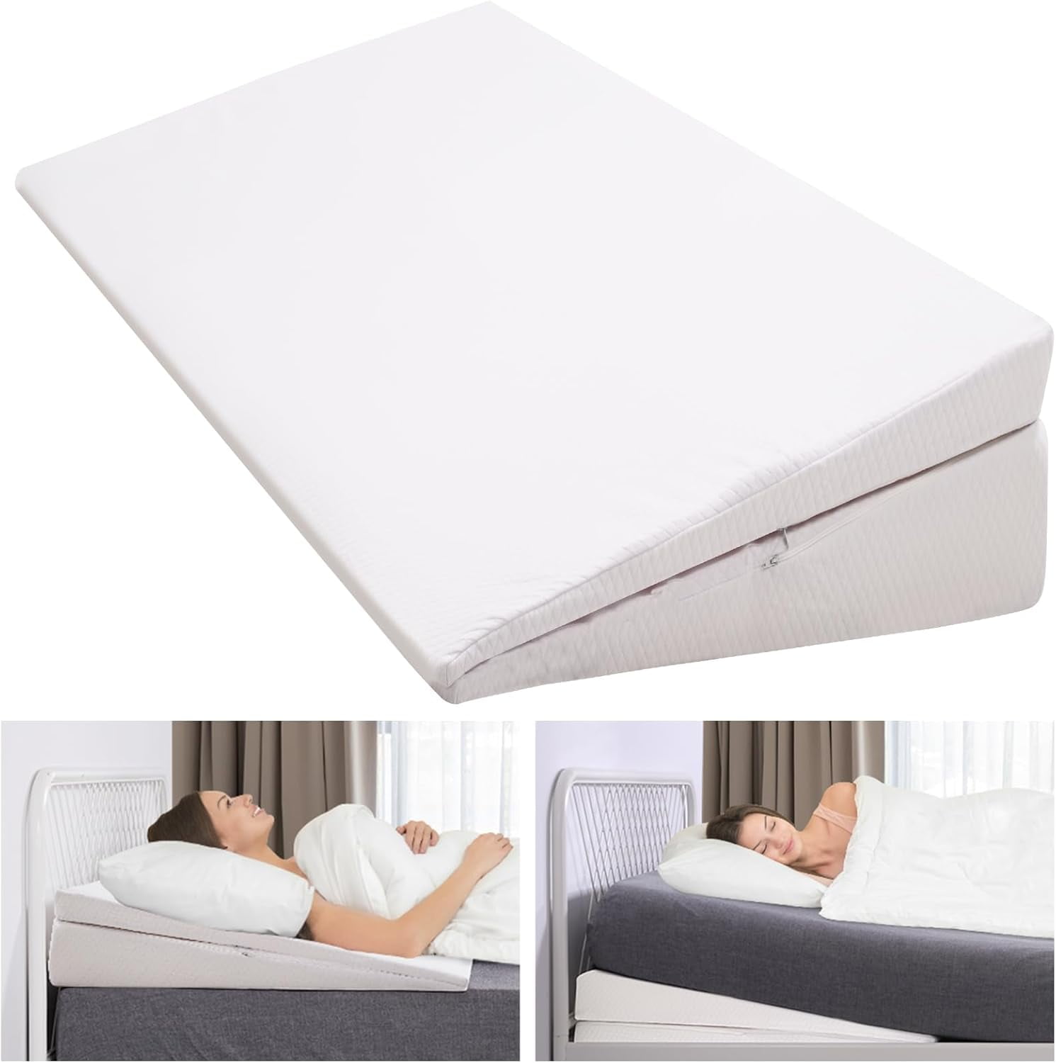 Bed Wedge Pillow Plus Size, Wedge Mattress Topper with Washable Cover