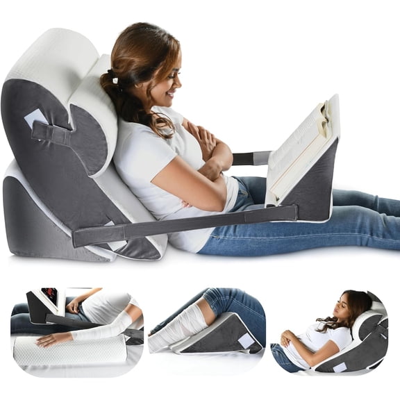 Bed Wedge Pillow Post Surgery- Memory Foam Bed Pillow for Sitting Up Adjustable Incline for All Sleeping, Sitting Positions, Includes a Desk Pillow Patent Pending