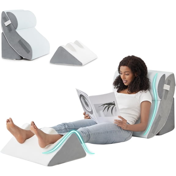 Bed Wedge Pillow Set for After Surgery 4PCS, Post Surgery Pillow for Sleep Apnea and Acid Reflux Relief, Adjustable Reading Pillows Back Support with Memory Foam, White, 20"