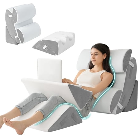Bed Wedge Pillow Set for After Surgery 6PCS, Post Surgery Pillow for Sleep Apnea and Acid Reflux Relief, Adjustable Reading Pillows Back Support with Memory Foam, White, 23"
