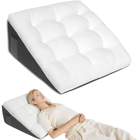 Bed Wedge Pillow for Sleep Apnea 12 Inch - Dual Layer Triangle Pillow with Soft PP Cotton Topper, Ideal Headboard Pillow for Post-Surgery Recovery, Snoring & Back Pain Relief