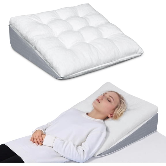 Bed Wedge Pillow for Sleep Apnea 7.5Inch Gerd Pillow Patent Dual Layer Triangle Pillow Adjustable Shredded Memory Foam Topper Soft Support Ideal for Acid Reflux, After Surgery, Snoring