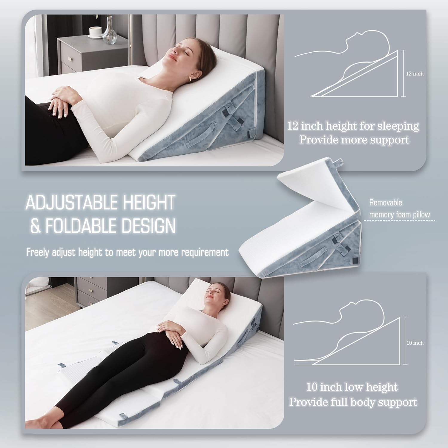 Bed Wedge Pillow for Sleeping, 20in1 Adjustable Bed Wedge Pillow for