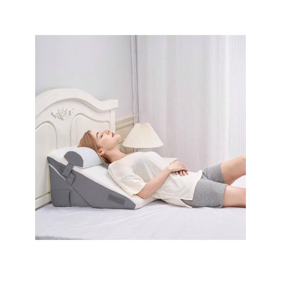 Bed Wedge Pillow For Sleeping, 3 Pcs Adjustable Orthopedic Bed Wedge Set, With Jacquard Washable Cover & Foam Support, Post Surgery Pillow For Acid Reflux Back Pain Snoring Relief, White/Grey
