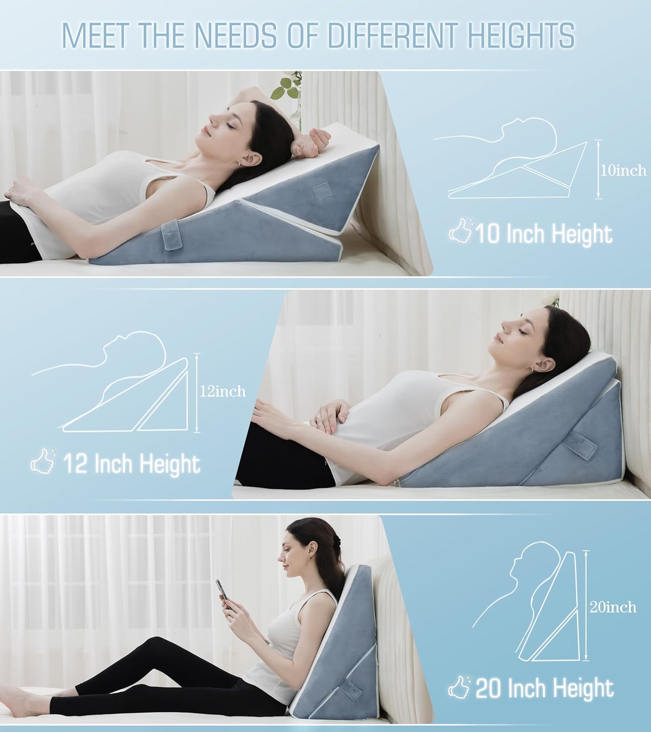 Bed Wedge Pillow for Sleeping, 9 & 12 Inch Adjustable Wedge Pillow for