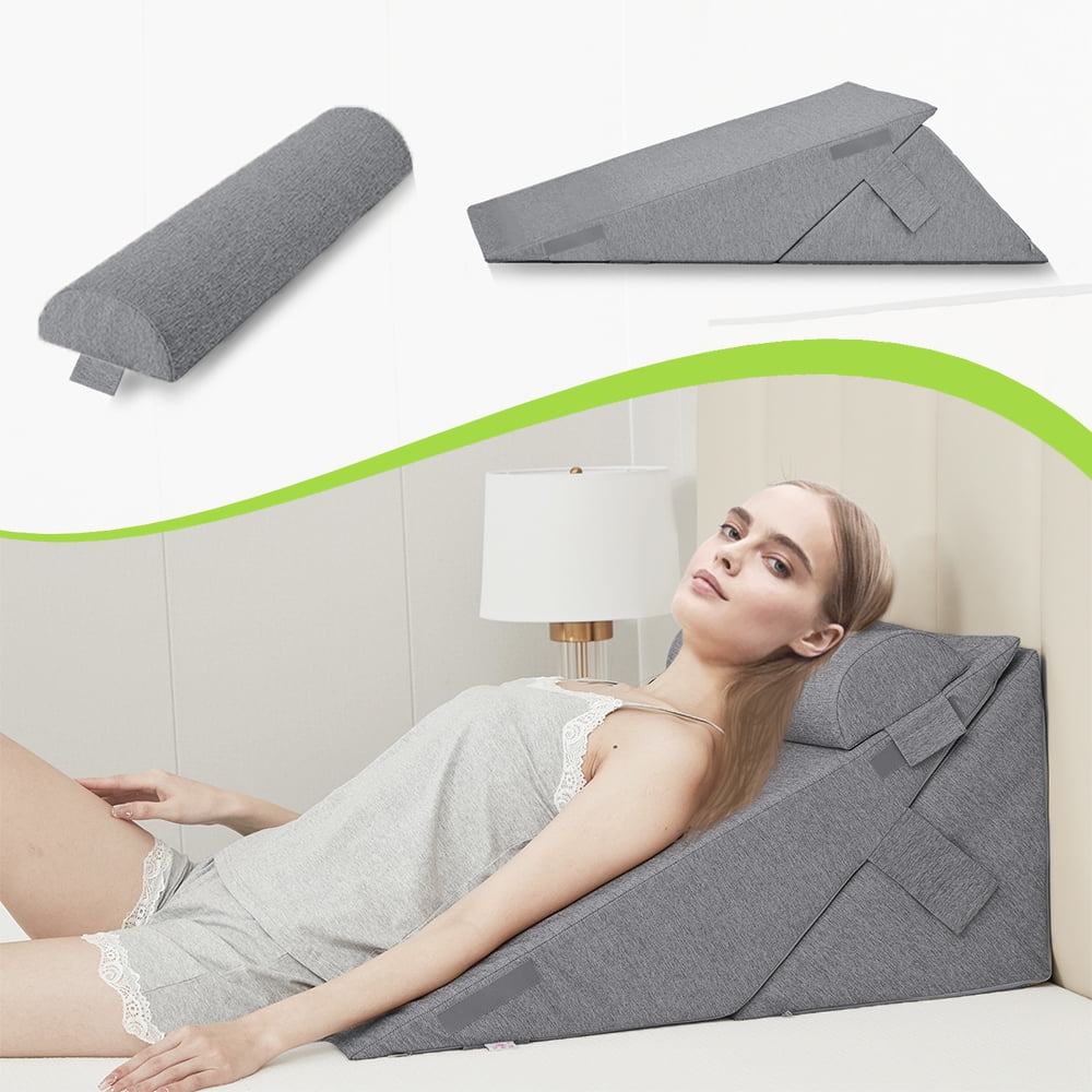 Bed Wedge Pillow for Sleeping, Foldable Memory Foam Triangle Elevated
