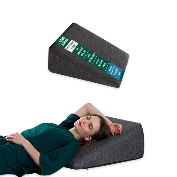 Bed Wedge Pillow For Sleeping, Multipurpose Use, Dark Grey - Standard Size - 18 L X 18 W X 10 H Inch | Medium Height, Cooling Gel Memory Foam Pillow, & HR Foam, Washable Outer Cover